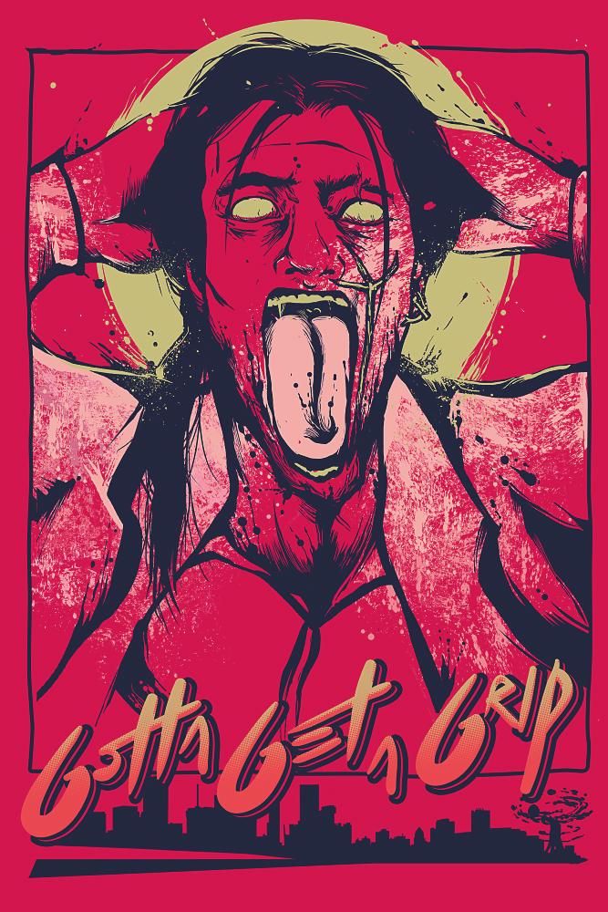 1boy black_hair distortion drugs earrings english_text hammer_and_sickle hands_on_own_head hotline_miami jewelry nuclear_explosion official_art open_mouth protski scar scar_on_face single_earring solo son_(hotline_miami) suit teeth tongue tongue_out white_suit