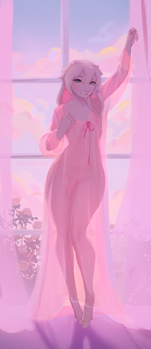 alois_(somerse) bovid caprine clothing curtains_open dress_only genitals girly goat hackainax hi_res male mammal penis solo translucent translucent_clothing window