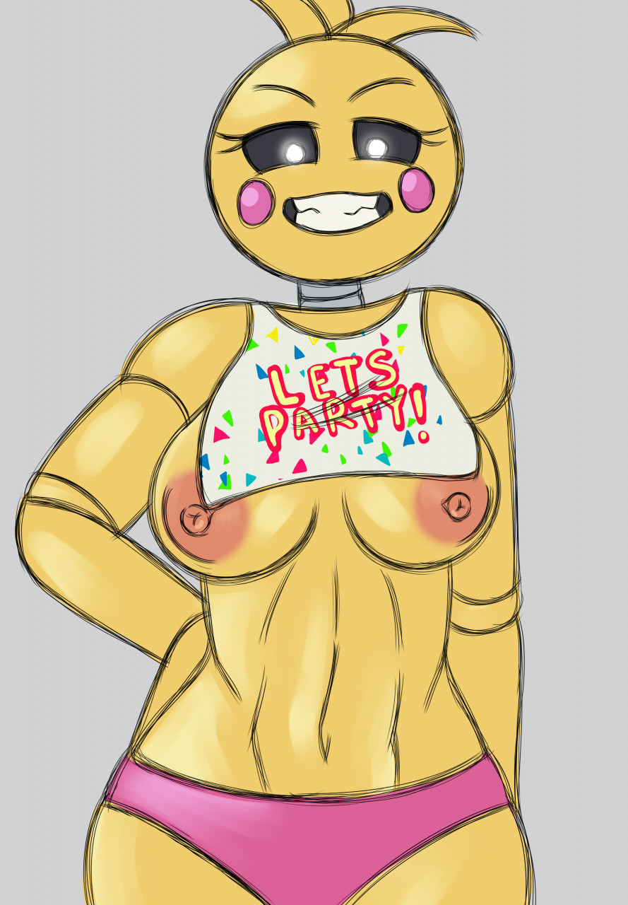 akenju animatronic anthro areola avian big_breasts bird breasts chicken clothed clothing eyelashes female five_nights_at_freddy's five_nights_at_freddy's_2 front_view galliform gallus_(genus) grey_background grin hand_on_hip hi_res looking_at_viewer looking_down machine mammal narrowed_eyes navel nipples panties partially_clothed phasianid robot scottgames seductive shaded sharp_teeth simple_background smile solo standing teeth thick_thighs topless toy_chica_(fnaf) underwear video_games wide_hips yellow_body