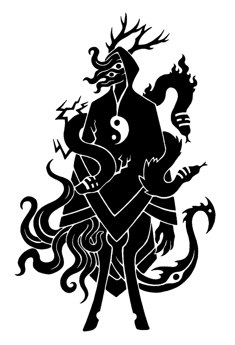 2015 2_horns 4_claws 4_fingers ambiguous_gender animal_humanoid antlers asian_clothing biped black_and_white chinese_clothing claws clothing deer deer_humanoid digital_drawing_(artwork) digital_media_(artwork) east_asian_clothing electricity face_tentacles feathers feral finger_claws fingers fire forked_tongue front_view full-length_portrait furgonomic_headwear furgonomics hood hooves horn horned_humanoid humanoid mammal mammal_humanoid monochrome monster portrait reptile robe scalie scp_foundation silhouette simple_background snake solo standing sunnyclockwork tail tail_eye tailed_humanoid tentacles tongue tongue_out unguligrade white_background yin_yang