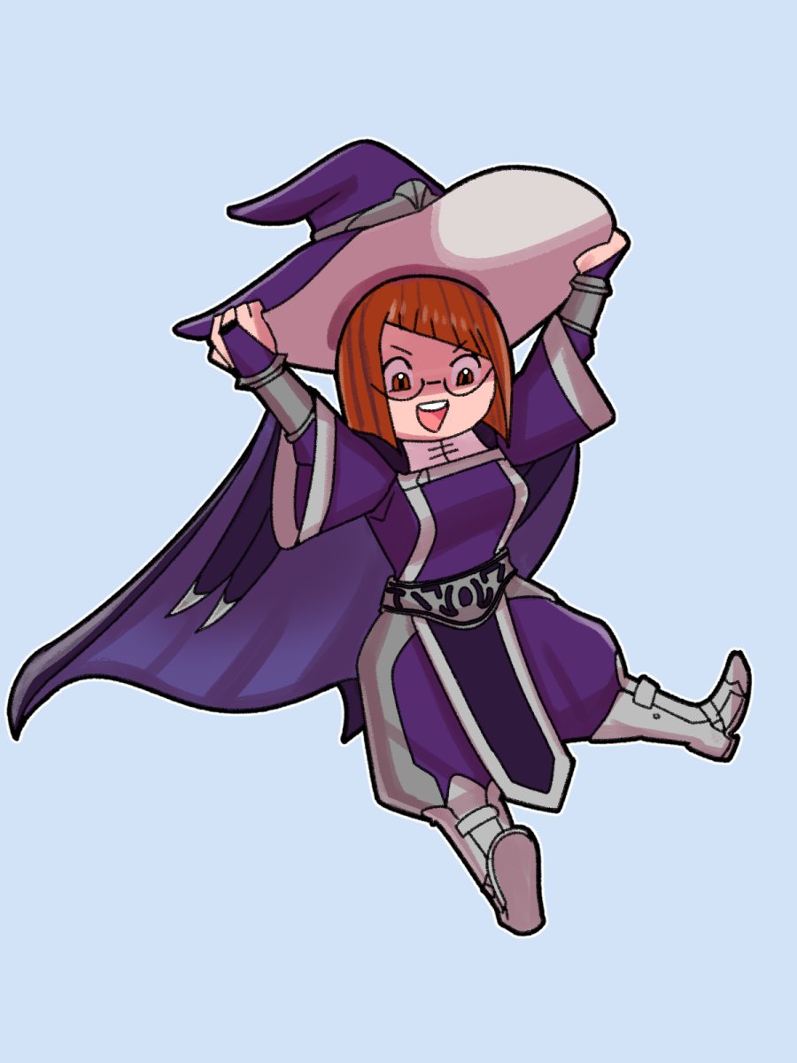 1girl bridal_gauntlets cape diagonal_bangs fire_emblem fire_emblem_awakening glasses hat highres miriel_(fire_emblem) mnejing30 open_mouth red_hair teeth upper_teeth_only witch_hat wizard_hat