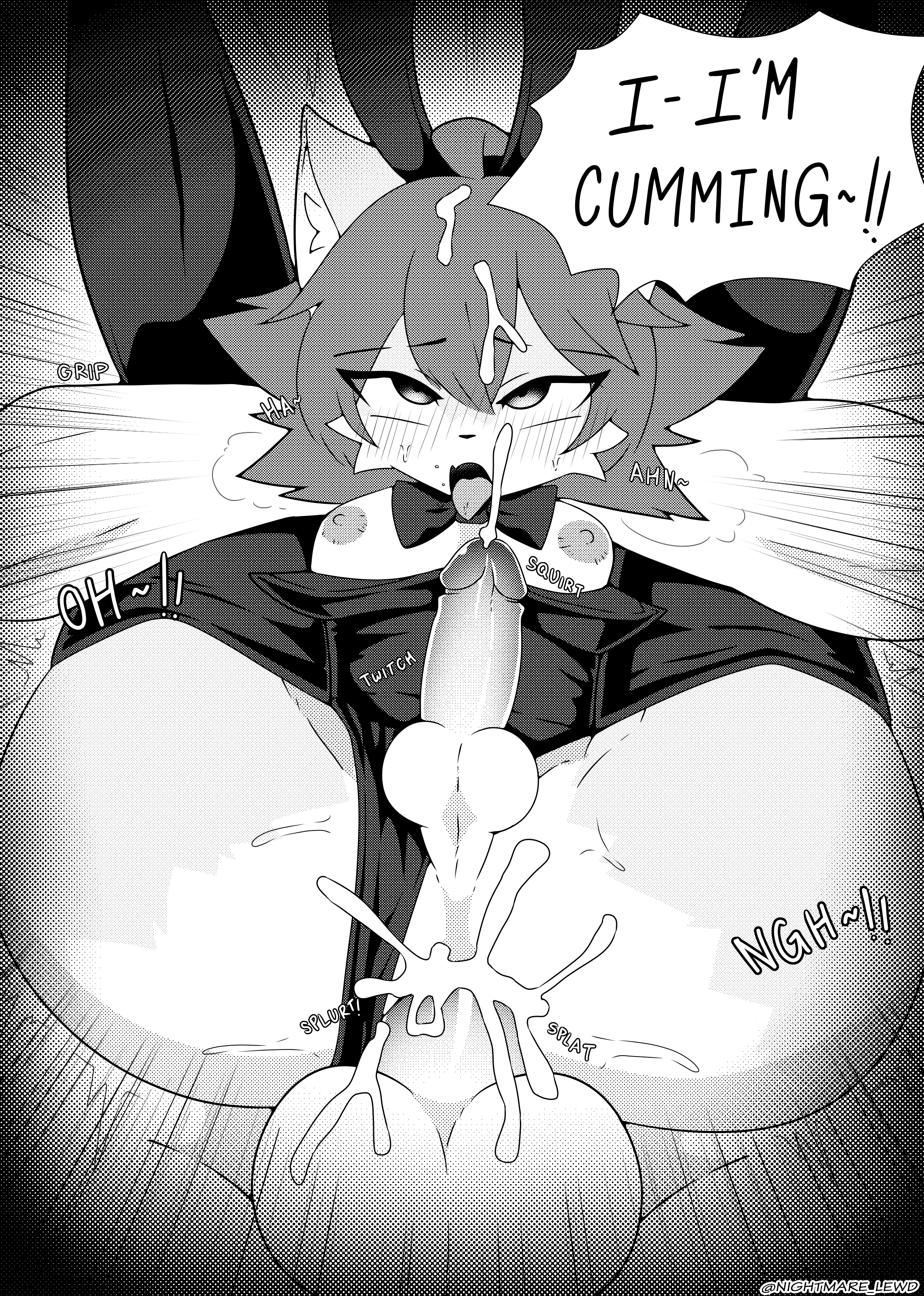 2024 absurd_res ahegao akumu_(nightmareroa) anal anal_penetration ball_size_difference balls big_butt black_and_white bodily_fluids bunny_costume butt canid canine clothing comic costume cum cum_in_ass cum_inside domestic_cat duo felid feline felis fox full_nelson genital_fluids genitals girly hi_res hybrid looking_pleasured male male/male mammal monochrome nightmareroa orgasm penetration penile penile_penetration penis penis_in_ass penis_size_difference simultaneous_orgasms