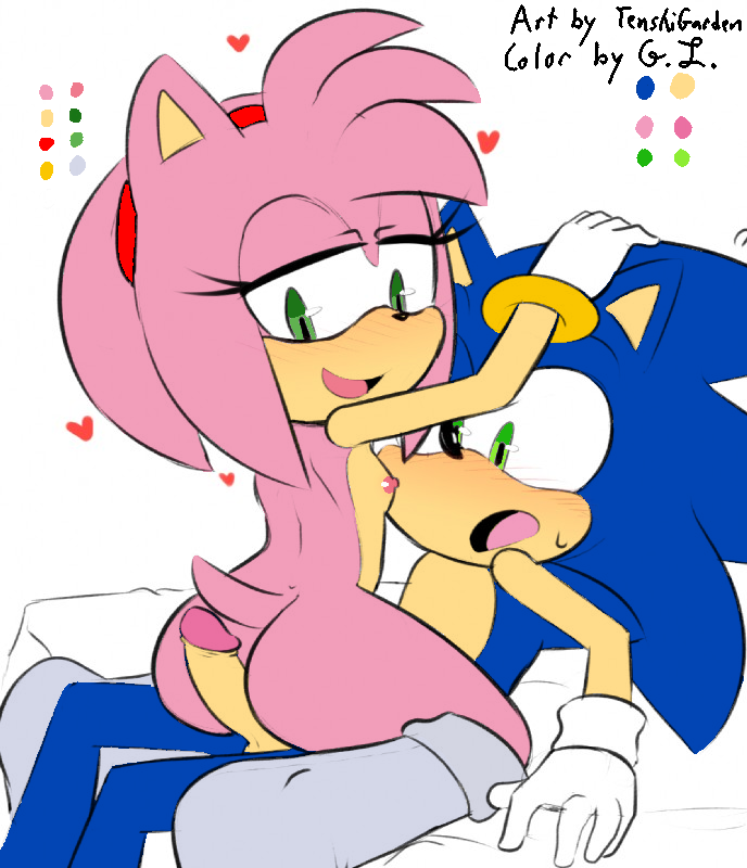 amy_rose anthro balls blush bodily_fluids breasts butt clothing duo eulipotyphlan female footwear genitals guyincognito38 hedgehog hot_dogging male male/female mammal nipples penis sega socks sonic_the_hedgehog sonic_the_hedgehog_(series) sweat tenshigarden