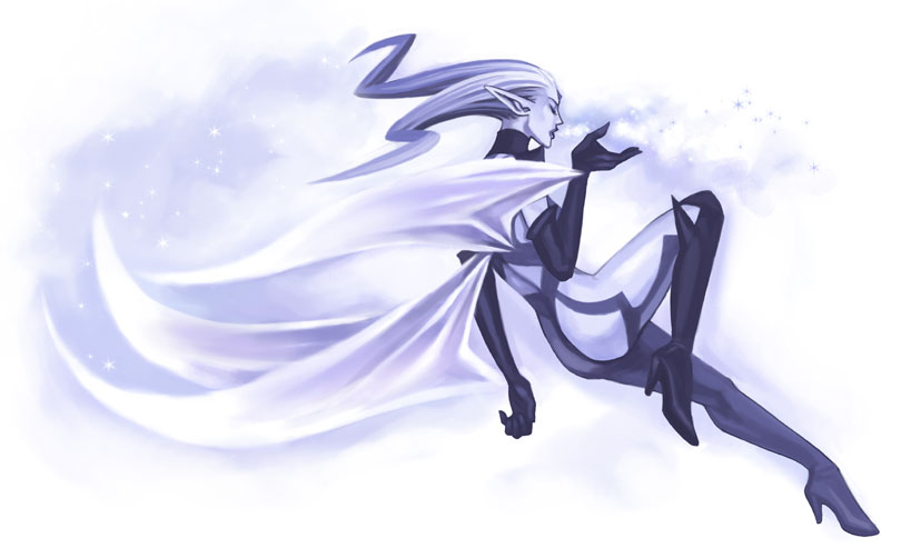 1girl ass black_gloves black_thighhighs blue_skin boots colored_skin elbow_gloves final_fantasy final_fantasy_xi from_behind frost gloves high_heel_boots high_heels kareji long_hair shiva_(final_fantasy) simple_background solo thighhighs white_background