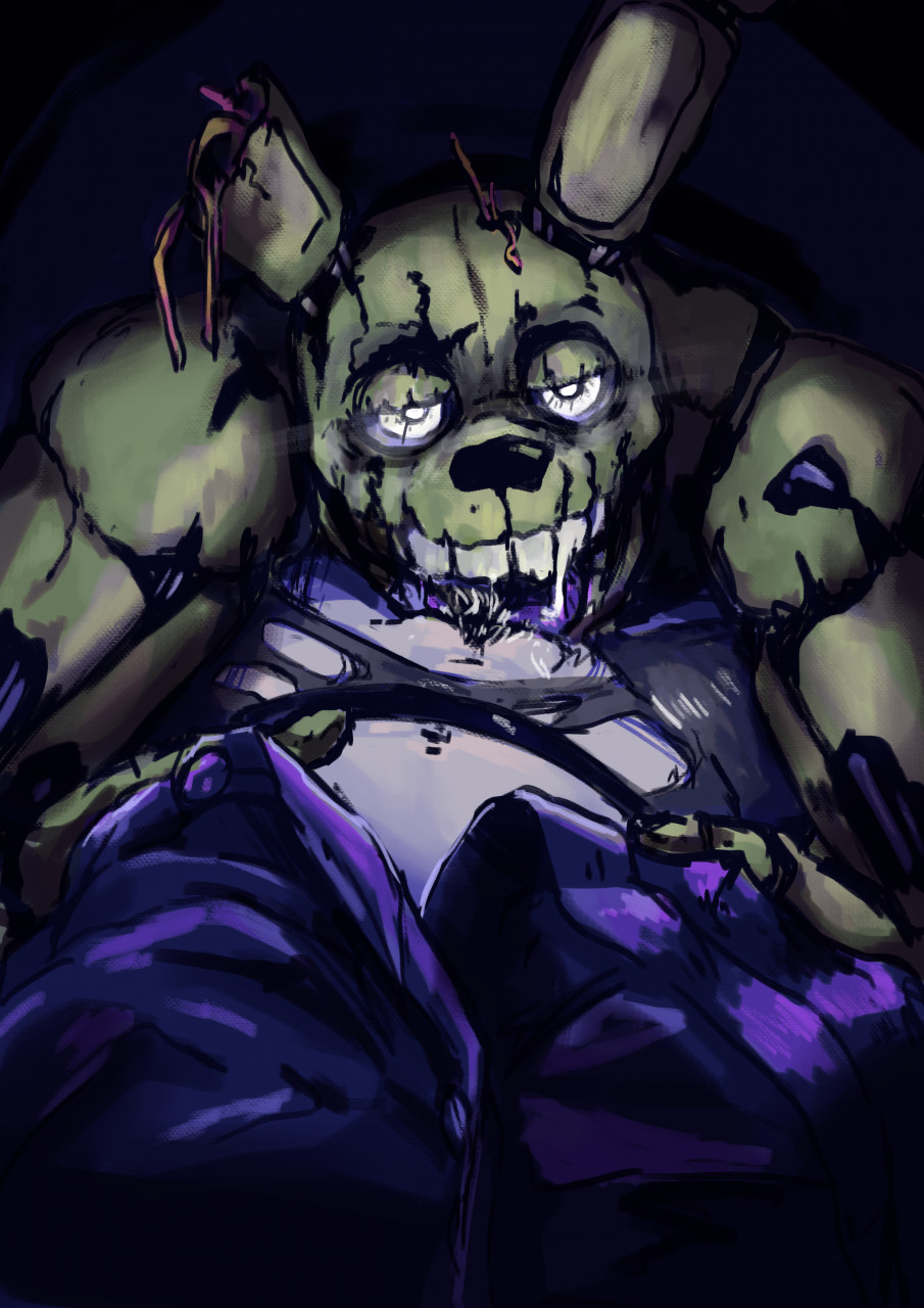 2022 animatronic anthro bodily_fluids bunnysuitconman clothing cunnilingus digital_media_(artwork) duo female first_person_view five_nights_at_freddy's five_nights_at_freddy's_3 genitals glowing glowing_eyes hi_res human lagomorph legwear leporid looking_at_viewer machine male male/female male_penetrating mammal oral penetration pov_cunnilingus pussy rabbit robot scottgames sex springtrap_(fnaf) tights tongue torn_clothing torn_legwear torn_tights vaginal video_games wire