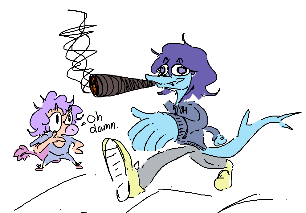 2024 5_fingers alpha_channel anthro blue_body blue_eyes blue_hair blue_scales dialogue digital_drawing_(artwork) digital_media_(artwork) dinosaur dromaeosaurid drugs duo english_text eyewear faustanon feathered_tail feathers fingers glasses goodbye_volcano_high hair lavender_hair leo_(gvh) liopleurodon long_tail male marijuana marine microraptor plesiosaur pliosaur reptile sage_(gvh) scales scalie short_hair simple_background sketch smoking smoking_weed snout tail tan_body tan_scales text theropod transparent_background walking