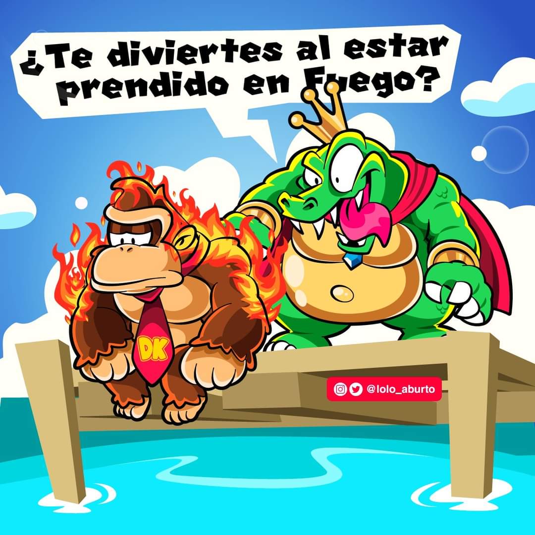 anthro donkey_kong_(character) donkey_kong_(series) duo fire king_k._rool lolo_aburto male nintendo spanish_text text water