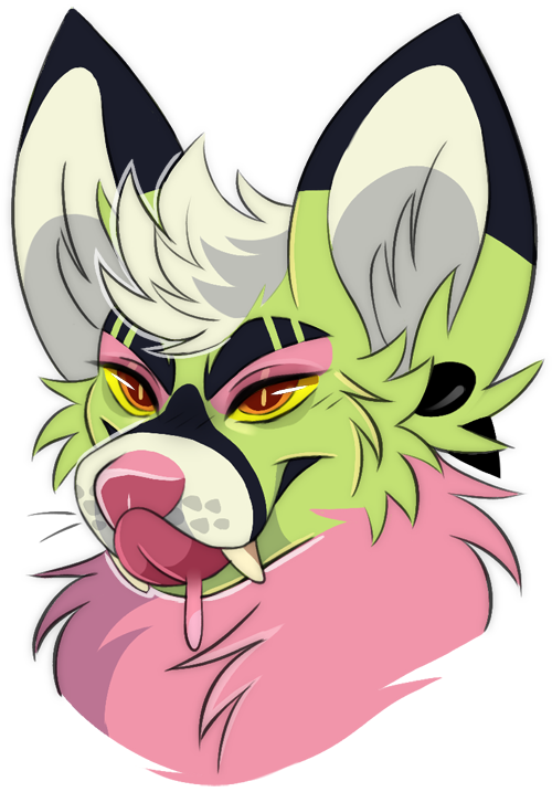 anthro black_body black_ears black_fur black_piercing cheek_tuft ear_piercing eyeshadow facial_tuft fangs fur glistening glistening_nose green_body green_ears green_fur hair headshot_portrait inner_ear_fluff licking licking_lips licking_own_lips makeup male neck_tuft piercing pink_body pink_eyeshadow pink_fur pink_nose portrait princelykaden self_lick simple_background solo tongue tongue_out tuft white_background white_hair white_inner_ear white_inner_ear_fluff yellow_eyes