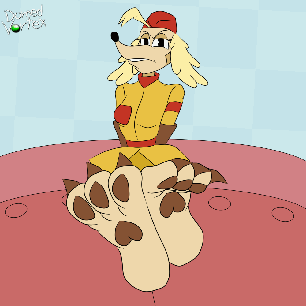 animated anthro barefoot canid canine canis cuphead_(game) domedvortex domestic_dog feet female looking_at_viewer mammal pawpads pilot_saluki_(cuphead) soles solo toes video_games