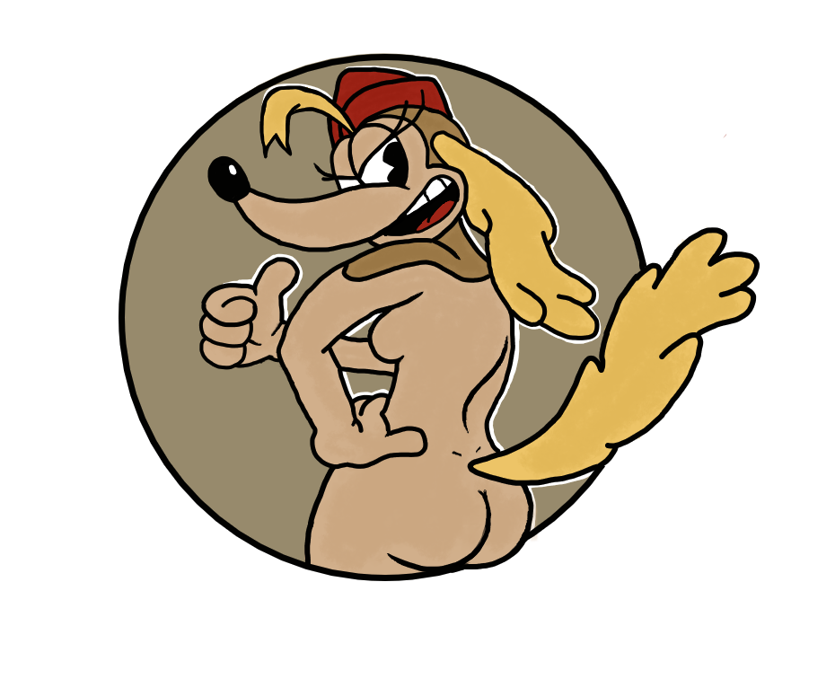 4_fingers alpha_channel anthro big_breasts big_butt black_eyes blonde_hair breasts brown_background brown_body brown_fur butt canid canine canis clothing cuphead_(game) domestic_dog edit eyelashes female fingers fur gesture hair hand_on_hip hat headgear headwear hunting_dog looking_at_viewer looking_back looking_back_at_viewer mammal military_hat nude open_mouth pilot_saluki_(cuphead) rear_view red_clothing red_hat red_headwear saluki side_boob sighthound simple_background solo tan_body tan_fur thumbs_up transparent_background video_games warioanon yellow_tail