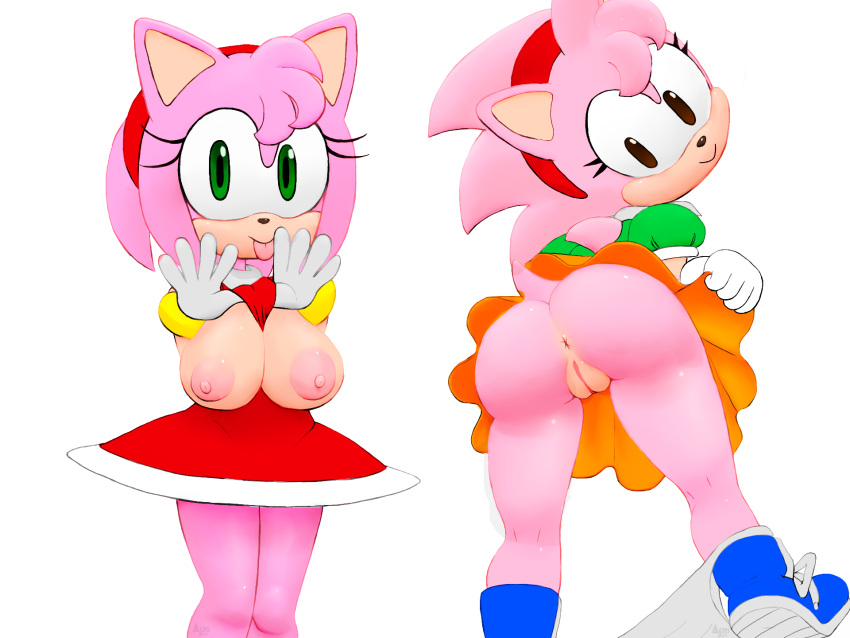 aero-sin amy_rose anthro classic_amy_rose classic_sonic_(universe) clothing duo eulipotyphlan female hedgehog humanoid mammal sega sonic_the_hedgehog_(series) tongue