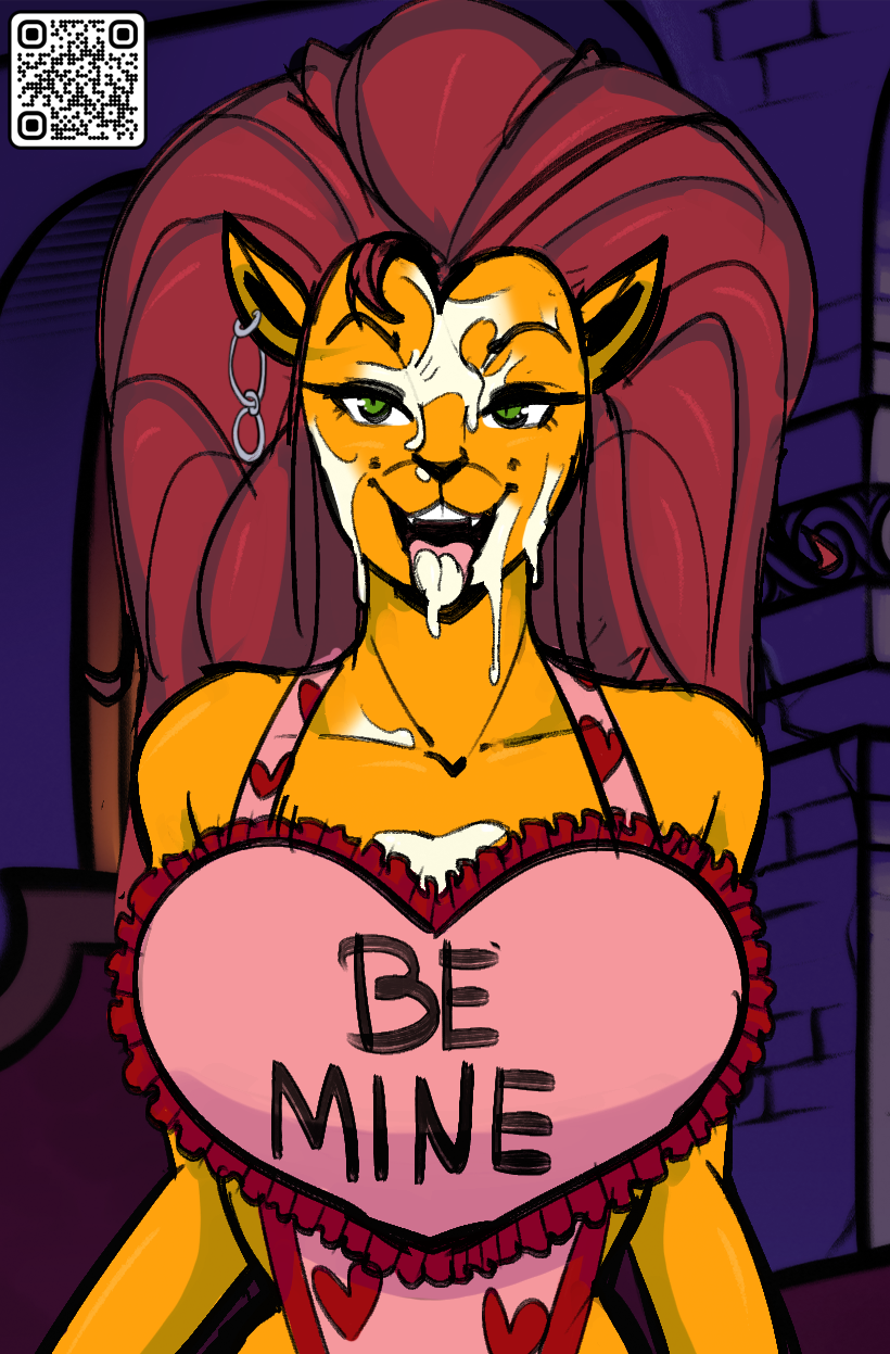 &lt;3 2024 alternate_costume anthro apron big_hair black_eyebrows black_eyelashes black_nose black_text bodily_fluids clothed clothed_anthro clothed_female clothing collarbone color_edit colored cum cum_drip cum_heart cum_in_mouth cum_inside cum_on_chest cum_on_face cum_on_tongue curved_eyebrows dbaru dc_comics detailed_background digital_drawing_(artwork) digital_media_(artwork) dripping ear_piercing ear_ring english_text eyebrows eyelashes fangs felid feline female front_view fur genital_fluids glistening glistening_eyes green_eyes hair half-length_portrait heart_print hi_res holidays inside iris lady_tawna long_eyelashes long_hair looking_at_viewer mammal open_mouth open_smile orange_body orange_ears orange_fur piercing pink_apron pink_clothing pink_heart pink_tongue portrait prick_ears print_apron print_clothing pupils qr_code red_hair red_heart ring_piercing shadow slit_pupils smile smiling_at_viewer solo teeth text text_on_apron text_on_clothing third-party_edit tongue tongue_out valentine's_day white_heart wide_hips