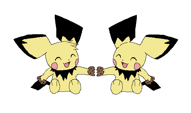 ambiguous_gender cookie duo eyes_closed food generation_2_pokemon head_tuft nintendo pichu pichu_big pichu_little pokemon pokemon_(species) sharing tuft