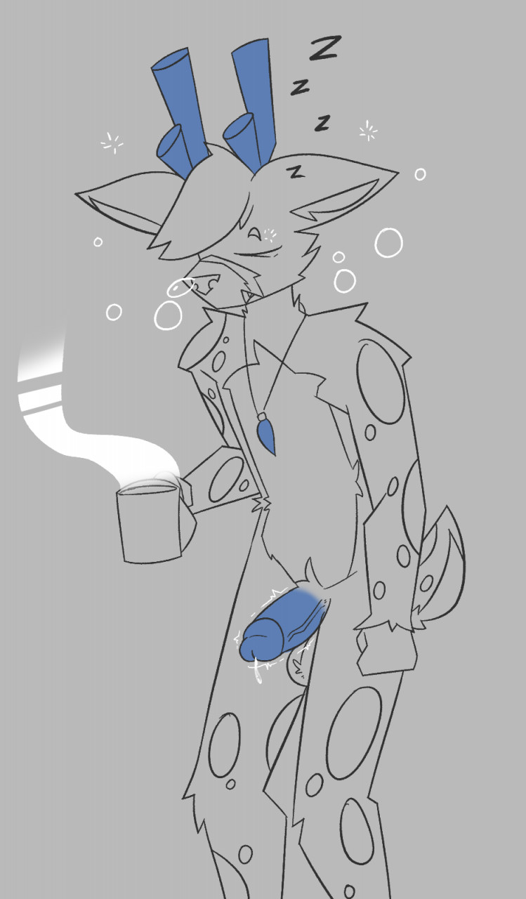 2022 anthro ball_tuft barely_visible_genitalia blue_antlers blue_glans blue_penis bodily_fluids bubble cervid coffee_cup container cup erection eyes_closed fist fur genital_fluids genitals glans hi_res humanoid_genitalia humanoid_penis male mammal morning_wood nude open_mouth penis precum shark_tooth_necklace sketch skweekers sleep_bubbles sleeping snot snot_bubble solo sound_effects spot_(skweekers) spot_color spots spotted_body spotted_fur thick_penis throbbing_penis tired tuft zzz