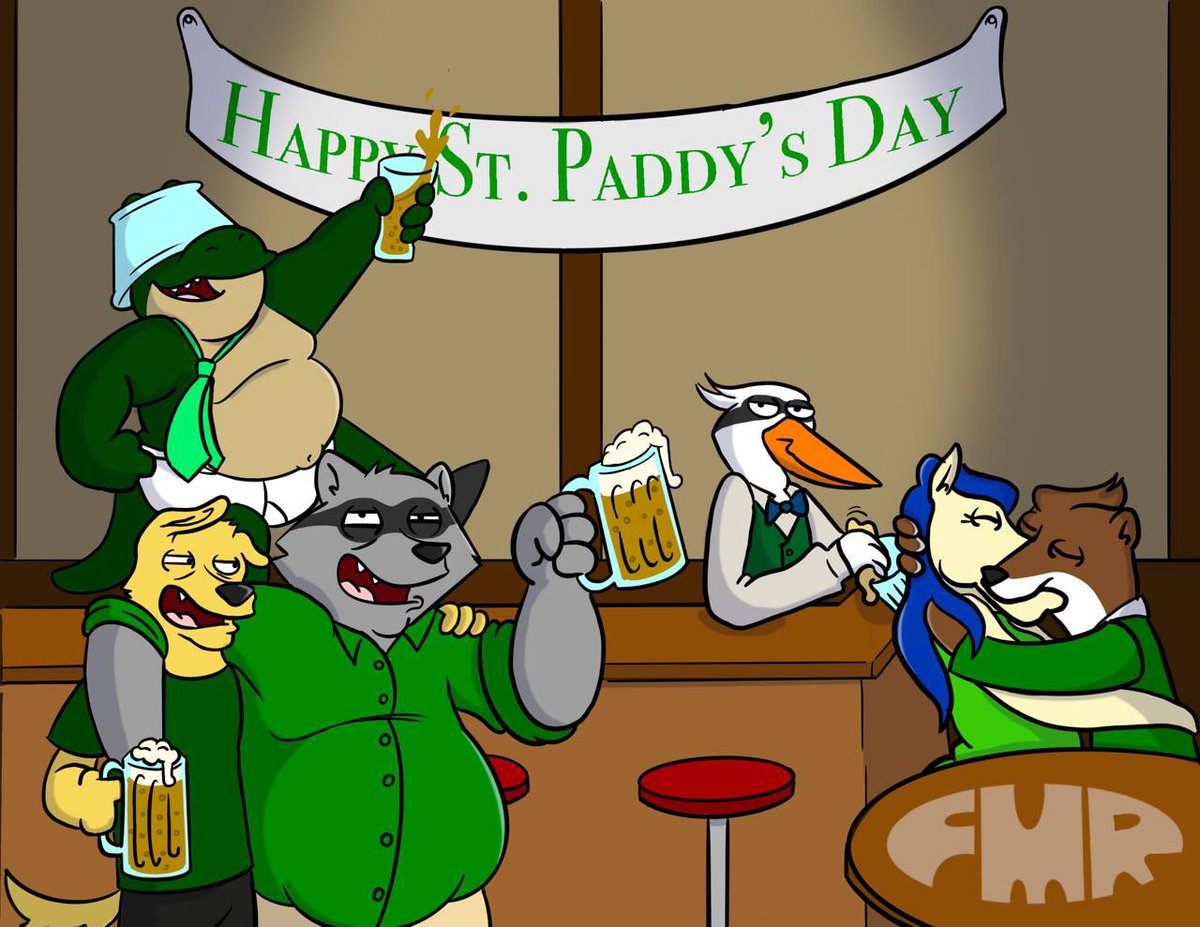 alcohol anthro banner beer beer_pitcher beverage black_body black_fur black_nose blue_hair briefs brown_body brown_fur clothed clothing drink_glass english_text equid equine eyelashes female foxmanad fur green_body green_necktie green_scales green_text grey_body grey_fur group hair holding_glass holding_object holidays kissing lamp_top male male/female mammal mustelid musteline navel necktie open_mouth overweight overweight_male pantsless pantsless_male procyonid raccoon reptile scales scalie signature st._patrick's_day tan_body tan_fur teeth_showing text tighty_whities tongue_showing topless true_musteline underwear weasel white_body white_briefs white_clothing white_fur white_underwear yellow_body yellow_fur