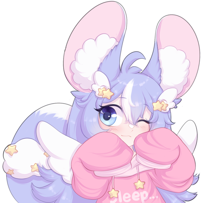 1girl alpha_transparency animal_ears blue_eyes blue_hair chinchilla_ears chinchilla_girl chinchilla_tail commentary english_commentary hair_ornament hood hoodie indie_virtual_youtuber multicolored_hair one_eye_closed pink_hoodie poki_nemuru pokifluffs sleeves_past_fingers sleeves_past_wrists solo star_(symbol) star_hair_ornament streaked_hair tail transparent_background two-tone_hair upper_body virtual_youtuber white_hair wing_hair_ornament
