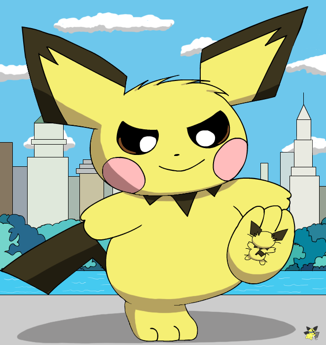 ambiguous_gender duo extreme_size_difference feral fur generation_2_pokemon macro micro nintendo pichu pichu90 pichu_big pichu_little pokemon pokemon_(species) size_difference slightly_chubby slightly_chubby_feral stuck_to_foot yellow_body yellow_fur