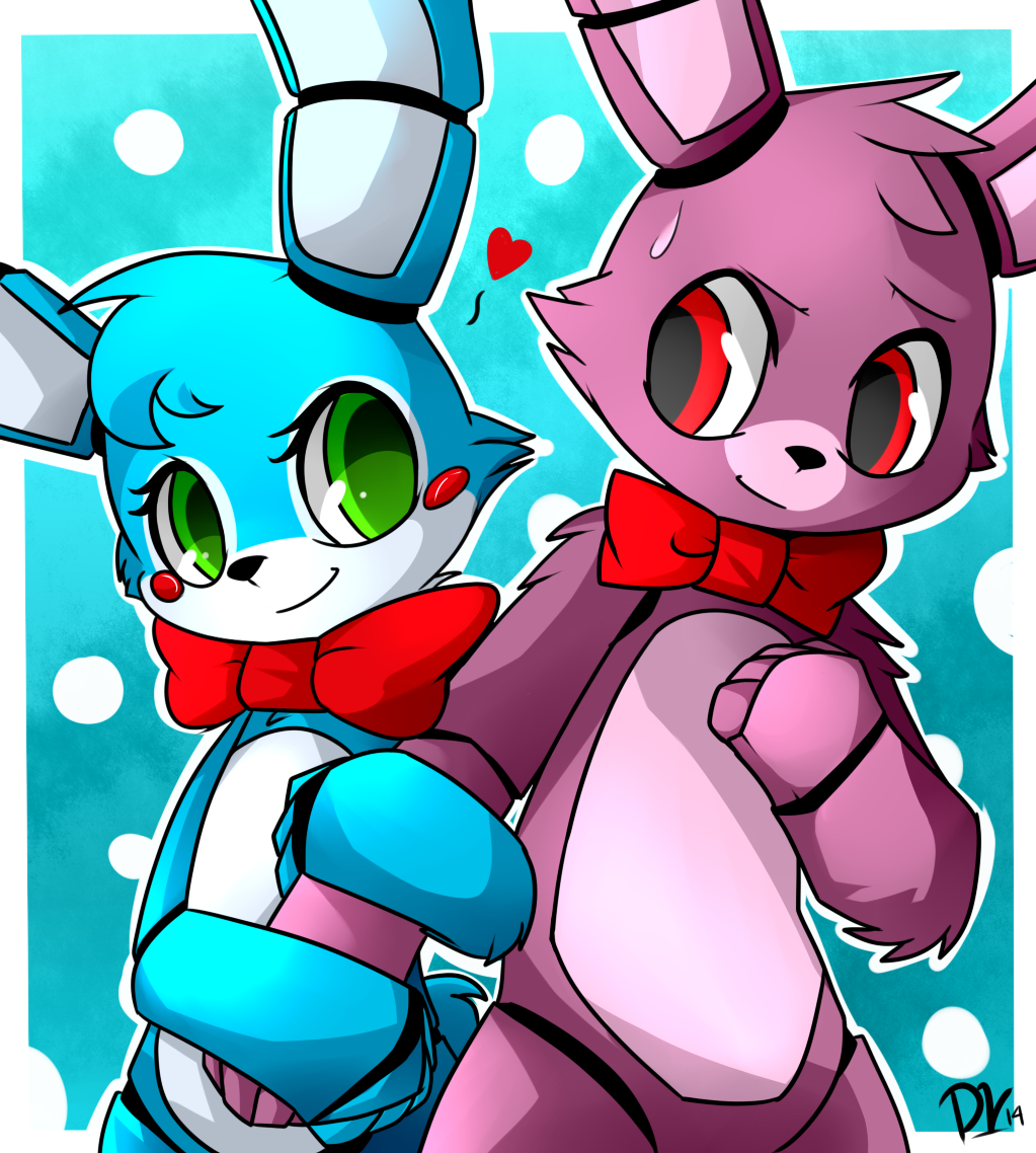 &lt;3 2014 5_fingers abstract_background animatronic anthro arm_grab biped black_nose blue_background blue_body blue_ears blue_fur blue_hair blush blush_stickers bodily_fluids bonnie_(fnaf) bow_tie bow_tie_only dated devil-vox digital_drawing_(artwork) digital_media_(artwork) dotted_background duo featureless_chest fingers five_nights_at_freddy's fur green_eyes hair happy kemono lagomorph leporid looking_at_another looking_at_partner machine male male/male mammal monotone_hair mostly_nude nude pattern_background purple_body purple_ears purple_fur purple_hair rabbit red_bow_tie red_eyes robot romantic romantic_couple scottgames signature simple_background smile standing sweat sweatdrop video_games white_body white_fur