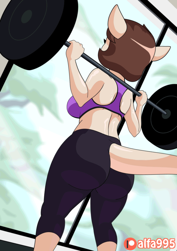 2022 alfa995 animated anthro barbell big_butt breasts brown_hair butt clothed clothing exercise female hair jill_(alfa995) kangaroo macropod mammal marsupial mature_anthro mature_female short_hair short_playtime solo weightlifting weights workout