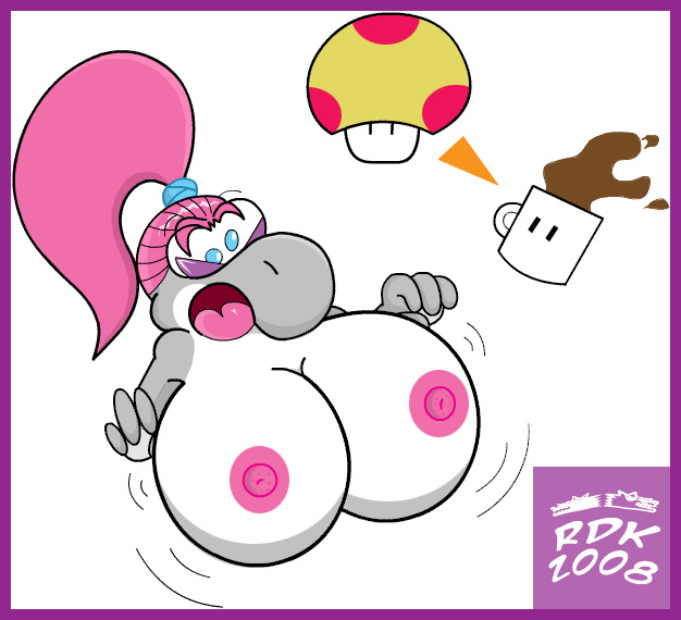 anthro breasts cinnamon_(disambiguation) digital_media_(artwork) expansion eyewear female fungus glasses hair mario_bros mug mushroom nintendo nipples nude pink_hair reddragonkan solo video_games yoshi