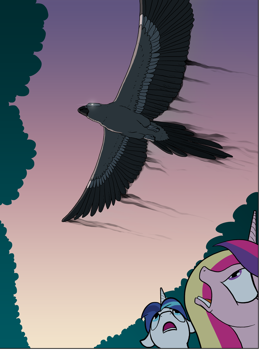 arofatamahn avian bird dismayed equid equine female feral flying friendship_is_magic glowing glowing_eyes gralo group hasbro hi_res horn looking_up magic male mammal my_little_pony no_dialogue open_mouth outside parrot plant princess_cadance_(mlp) shining_armor_(mlp) spread_wings sunset tree trio unicorn wide_eyed winged_unicorn wings