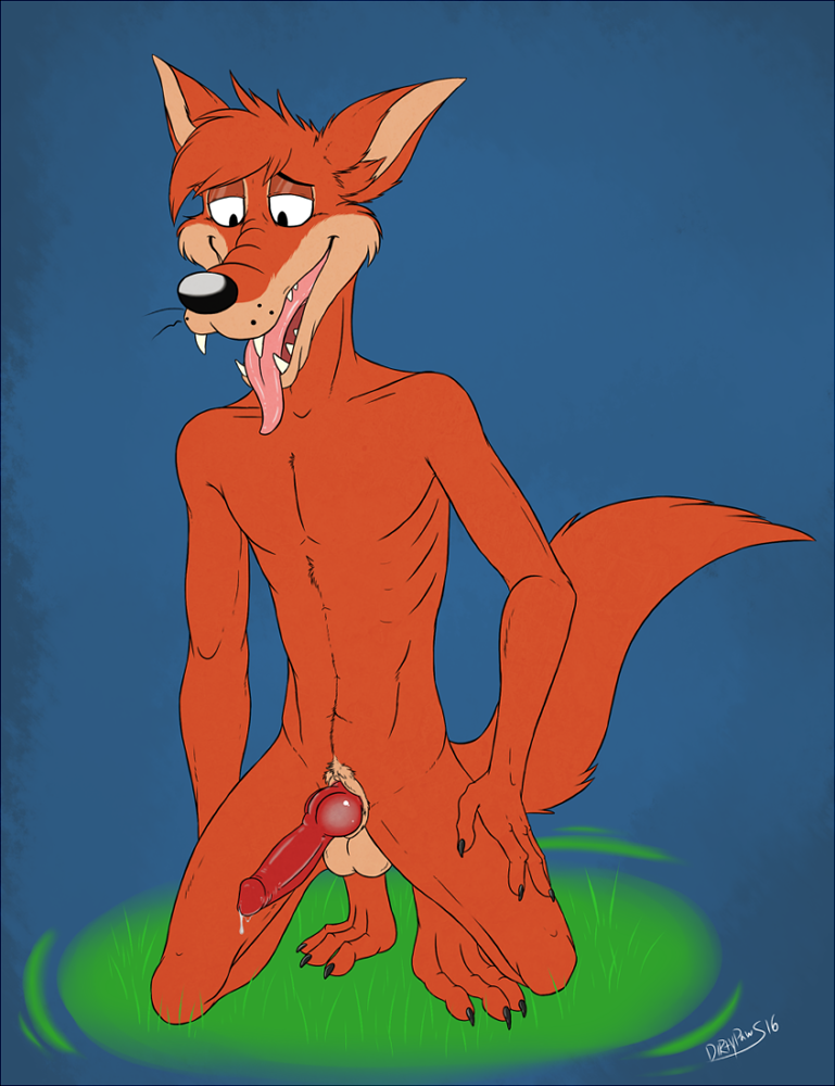 animal_genitalia anthro balls br'er_fox canid canine fox foxmusk fur genitals grass kneeling looking_down male mammal nude open_mouth orange_body orange_fur penis plant sharp_teeth skinny_male solo song_of_the_south tagme teeth tongue whiskers