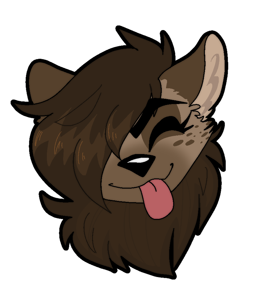 anthro brown_hair ears_up emote eyebrows eyelashes eyes_closed female hair helena_(bonk6) hyaenid mammal solo tongue tongue_out yaddoriart