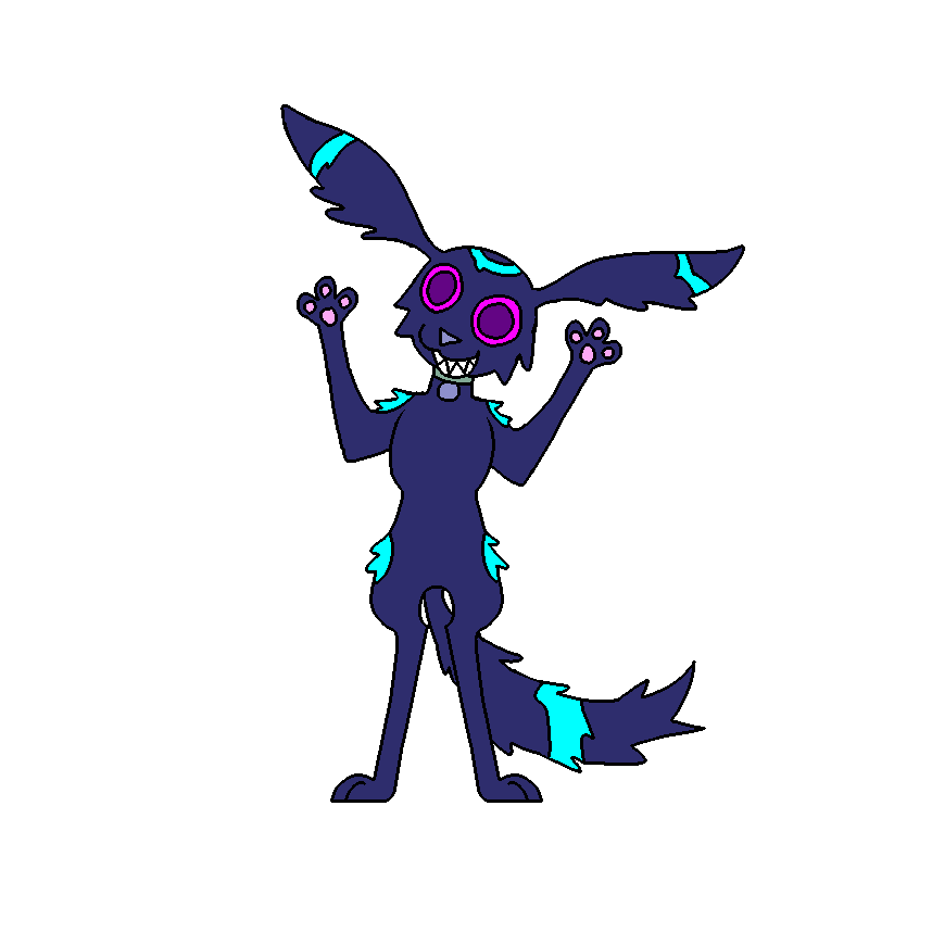 adam_teh_bre anthro blue_body blue_fur blue_tail bump_attack collar eeveelution fur long_ears markings multicolored_body multicolored_fur nintendo pawpads paws pink_eyes pink_sclera pok&eacute;mon pok&eacute;mon_(species) shiny_pok&eacute;mon smile solo tail_markings teeth two_tone_body two_tone_fur two_tone_tail umbreon video_games