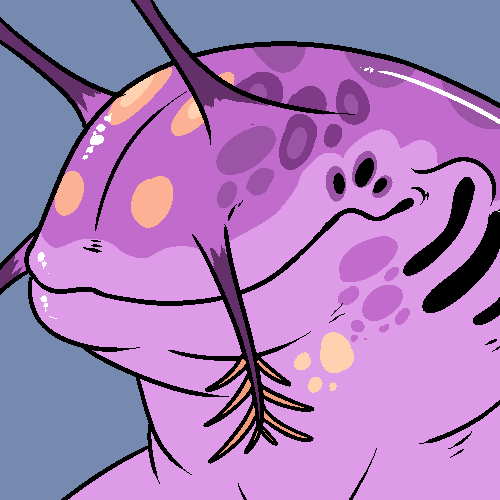 1:1 ambiguous_gender antennae_(anatomy) blue_background closed_mouth imperatorcaesar low_res monster mouth_closed pink_body purple_antennae purple_body purple_spots simple_background solo spots yellow_body yellow_spots