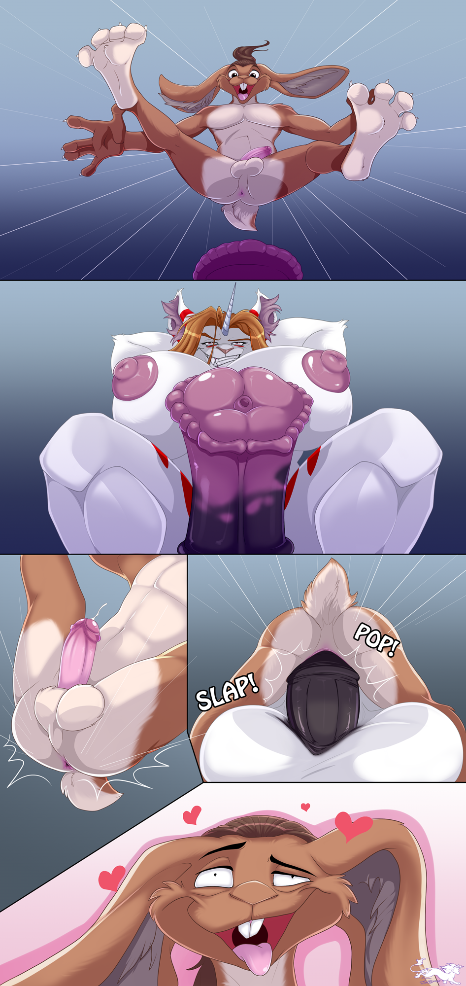 &lt;3 ahegao anal anal_penetration animal_genitalia animal_penis anthro anthro_on_anthro anus balls big_balls big_breasts big_penis bodily_fluids breasts comic duo equid equine equine_penis erection excited felid flared_penis fur fur_markings genital_fluids genitals gynomorph hair hi_res high-angle_view horn huge_balls huge_breasts huge_penis hybrid hyper hyper_balls hyper_breasts hyper_genitalia hyper_penis iggy_(ignigeno) ignigeno intersex intersex/male jumping lagomorph larger_anthro larger_intersex leporid lion long_hair looking_pleasured low-angle_view male mammal markings motion_lines movie_reference nude pantherine penetration penis rabbit red_hair size_difference smaller_anthro smaller_male smile sound_effects steve_(stevolteon) striped_genitalia striped_penis stripes text tongue tongue_out unicorn