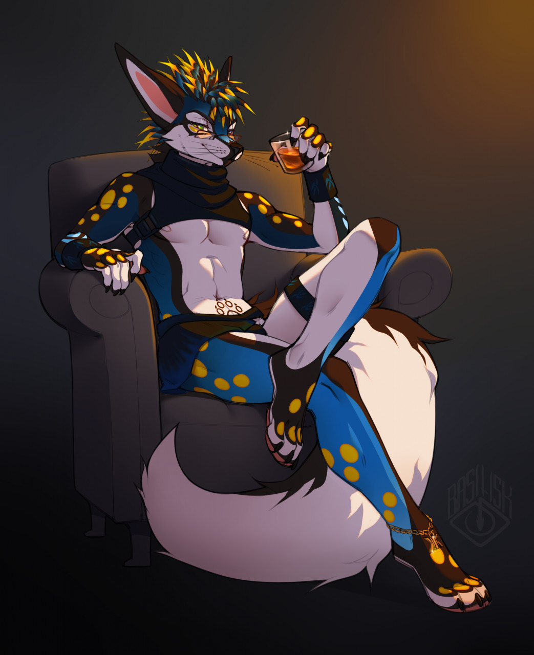 2022 4_toes 5_fingers abs anthro basilllisk blue_eyes canid canine clothed clothing digital_media_(artwork) eyebrows eyelashes feet fennec fingers fox hi_res looking_at_viewer male mammal smile solo toes