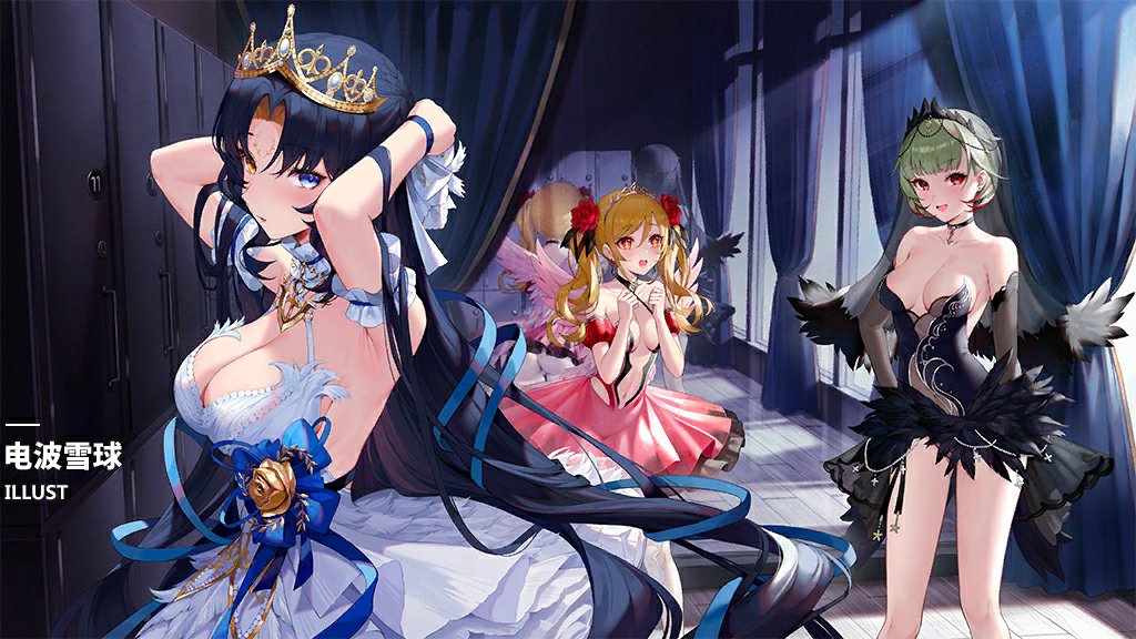 +_+ 3girls artist_request azur_lane ballerina black_dress black_hair blue_curtain blue_eyes blue_ribbon bow breasts center_opening cleavage crown curtains dress giuseppe_garibaldi_(azur_lane) giuseppe_garibaldi_(noble_ivory_plumes)_(azur_lane) green_hair hair_bow heterochromia indoors large_breasts leonardo_da_vinci_(azur_lane) leonardo_da_vinci_(riverside_pirouette)_(azur_lane) loading_screen long_hair looking_at_viewer microdress mini_crown mirror multiple_girls official_alternate_costume official_art plunging_neckline red_bow red_dress red_eyes reflection ribbon roma_(azur_lane) roma_(white_heron_of_darkest_night)_(azur_lane) sleeveless sleeveless_dress small_breasts strapless strapless_dress third-party_source tutu twintails tying_hair very_long_hair white_dress yellow_eyes