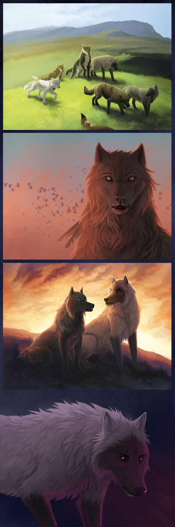 2022 ambiguous_gender brown_body brown_fur canid canine canis day detailed_background digital_media_(artwork) feral fur grass group hi_res mammal oneminutesketch outside plant sitting sky standing wolf