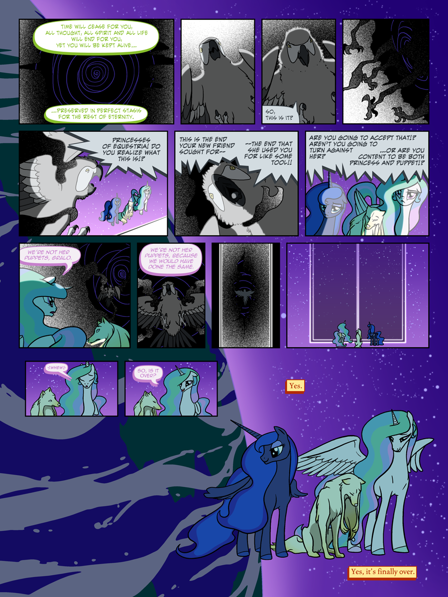 3:4 arofa_nahmat arofatamahn avian beak bird canid canine comic dialogue english_text equid equine female feral friendship_is_magic gralo hasbro hi_res horn magic mammal my_little_pony princess_celestia_(mlp) princess_luna_(mlp) sibling sister sisters text winged_unicorn wings