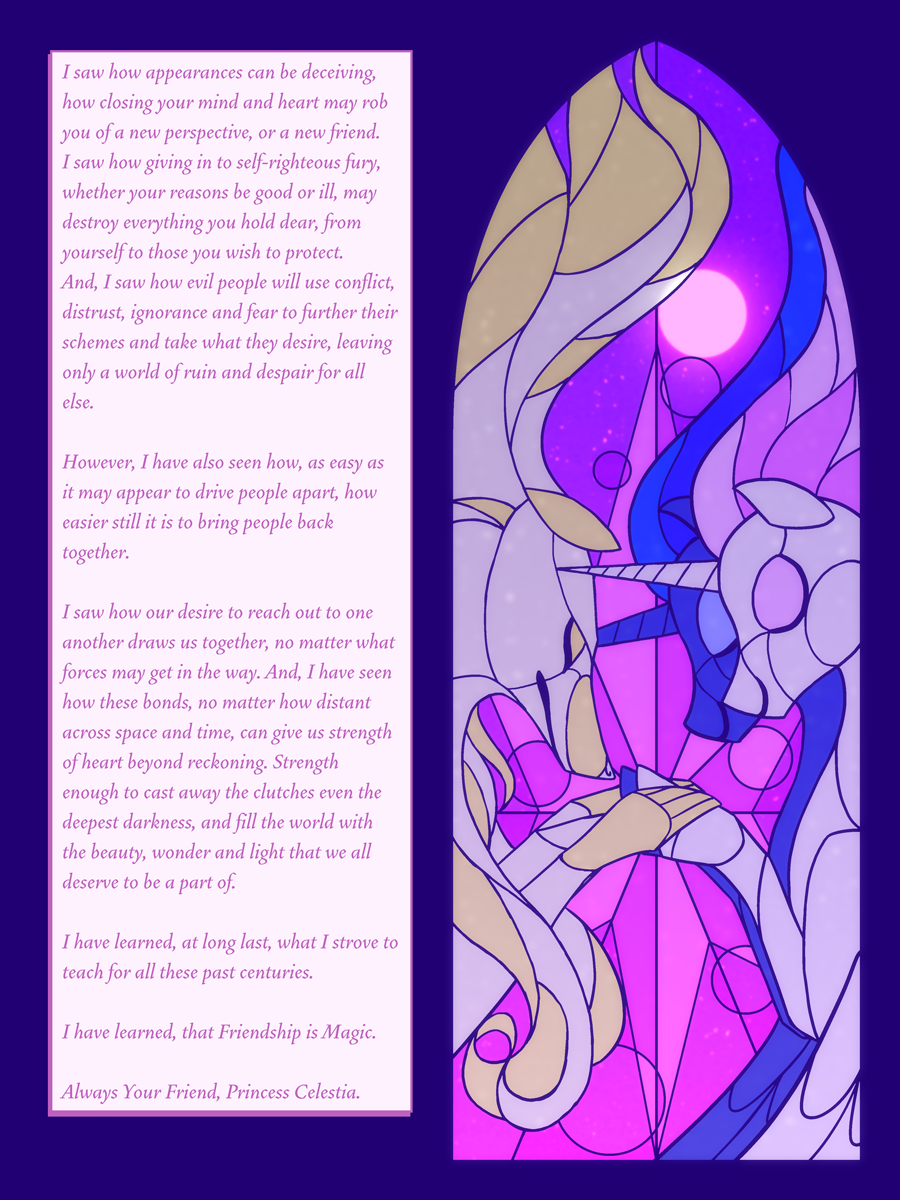 3:4 arofa_nahmat arofatamahn canid canine english_text equid equine eyes_closed feral friendship_is_magic group hair hasbro hi_res hooves horn long_hair mammal moon my_little_pony princess_celestia_(mlp) princess_luna_(mlp) sibling sister sisters sky stained_glass star starry_sky text trio unicorn