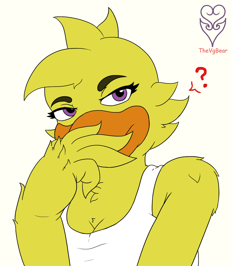 avian bird breasts chica_(fnaf) chicken clothing feathers female five_nights_at_freddy's galliform gallus_(genus) mammal non-mammal_breasts phasianid purple_eyes scottgames slightly_chubby smile smiley_face smiling_at_viewer thevgbear topwear video_games yellow_body yellow_feathers yellow_skin