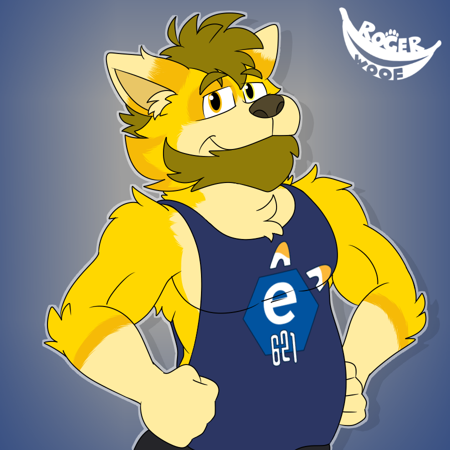 anthro beard canid canine canis clothing domestic_dog facial_hair hybrid male mammal rogerwoof rogerwoof_(character) shirt solo submissive submissive_male topwear yellow_body