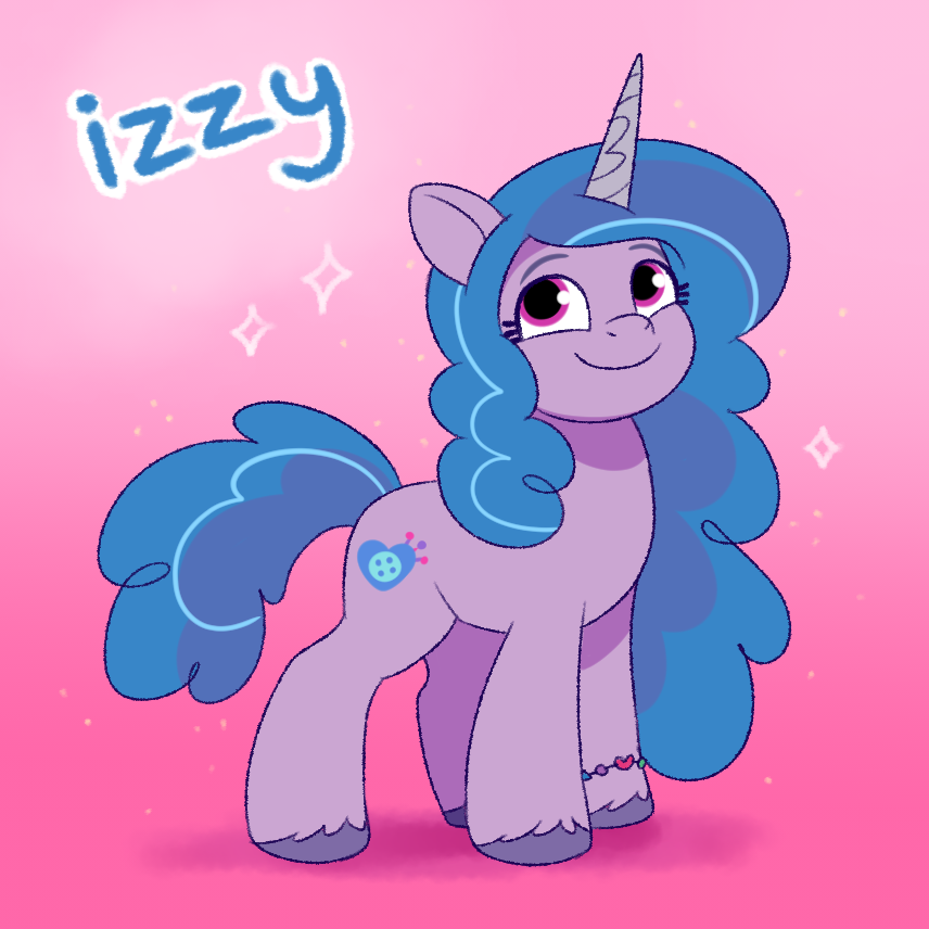 blue_hair blue_tail bracelet cutie_mark equid equine eyelashes female fetlocks fur hair happy hasbro hooves horn izzy_moonbow_(mlp) jewelry malarkey_(artist) mammal mlp_g5 my_little_pony my_little_pony:_tell_your_tale purple_body purple_fur smile solo unicorn