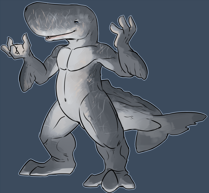 3_toes 4_fingers anthro blue_background cetacean countershading featureless_crotch feet fingers front_view grey_body grey_tail imperatorcaesar male mammal marine narrowed_eyes navel nude open_mouth simple_background solo standing teeth toes white_body white_tail