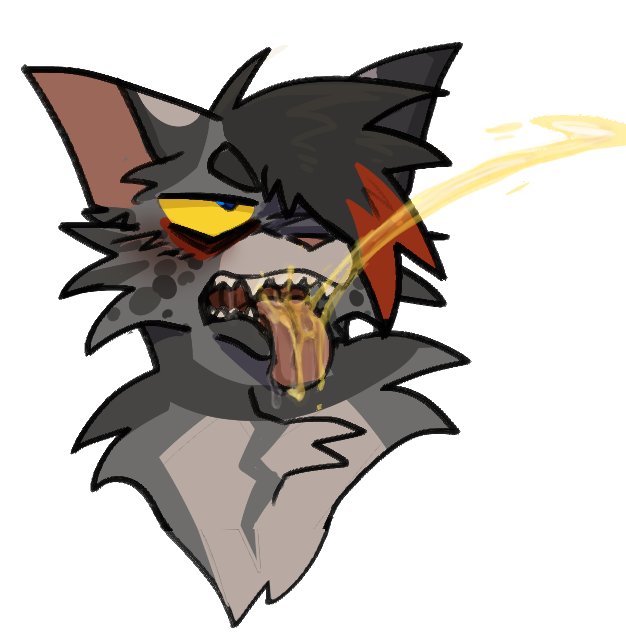 ashfur_(warriors) bangs bodily_fluids domestic_cat emo felid feline felis fur genital_fluids grey_body grey_fur headshot_portrait male mammal portrait solo splatterpawz urine urine_in_mouth urine_on_tongue warriors_(cats) watersports