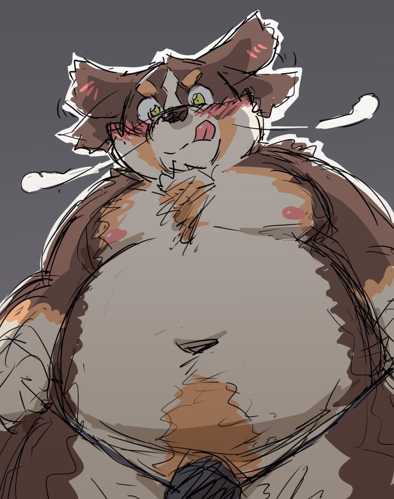 2022 anthro belly bernese_mountain_dog big_belly black_nose blush brown_body canid canine canis clothing domestic_dog kemono kota&acute; male mammal molosser moobs mountain_dog navel nipples overweight overweight_male simple_background sketch solo swiss_mountain_dog tongue tongue_out underwear white_body