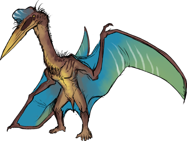 azhdarchid beak blue_wings brown_body dinosaur front_view gradient_wings green_wings imperatorcaesar membrane_(anatomy) membranous_wings pterosaur quetzalcoatlus reptile scalie semi-anthro simple_background solo white_background wings yellow_beak yellow_body