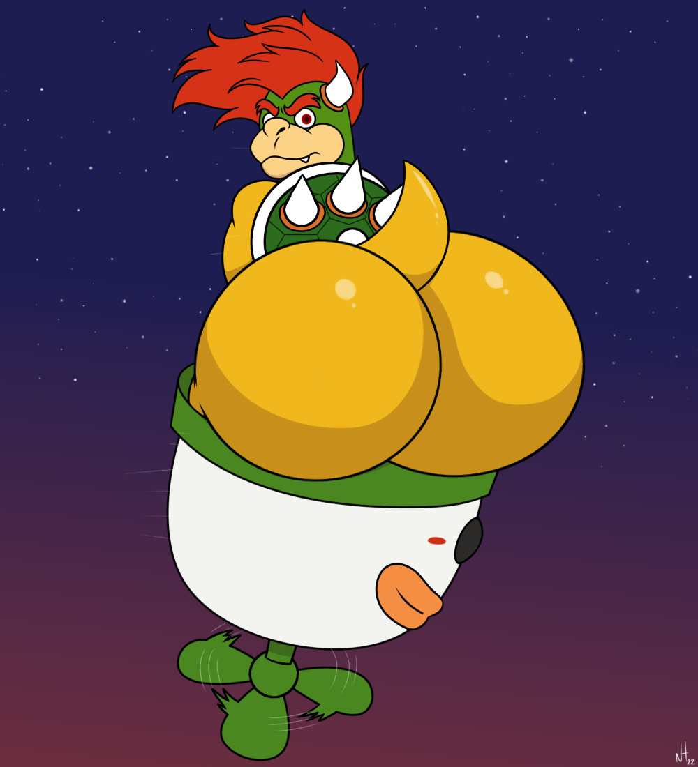 anthro big_butt bowser bowser_day butt eyebrows koopa looking_at_viewer male mario_bros nintendo nt6969 scalie shell simple_background sky solo spiked_shell spikes spikes_(anatomy) teeth video_games