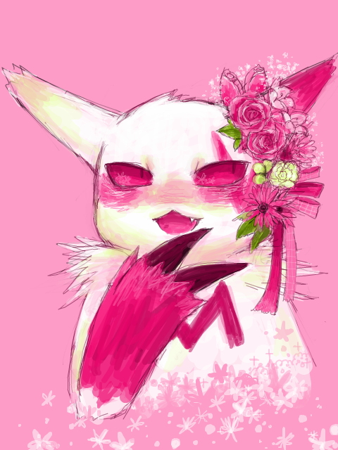 2_fingers 3:4 :&lt; accessory ambiguous_gender arm_markings arm_tuft black_claws black_pupils blush bust_portrait chest_markings claws cute_fangs digital_media_(artwork) digital_painting_(artwork) ear_tuft feral fingers flower flower_accessory flower_garland front_view gyi. head_markings leaf looking_aside markings multicolored_ears nintendo noseless open_mouth pink_background pink_eyes pink_markings plant pok&eacute;mon pok&eacute;mon_(species) portrait pupils ribbons rose_(flower) shaded shoulder_tuft simple_background solo sparkles tuft video_games white_body white_ears zangoose