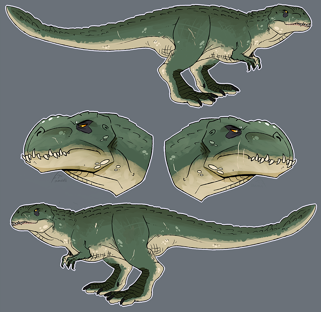 ambiguous_gender biped dinosaur feral green_body green_scales green_tail grey_background imperatorcaesar mouth_closed narrowed_eyes orange_sclera reptile scales scalie sharp_teeth side_view signature simple_background solo tan_body tan_scales tan_tail teeth yellow_eyes