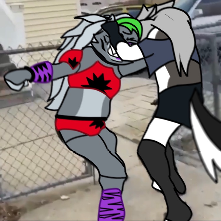 angry animatronic anthro canid canine canis clothed clothing duo female female/female fight five_nights_at_freddy's five_nights_at_freddy's:_security_breach hair helluva_boss i2lsx loona_(helluva_boss) machine mammal meme pulling_hair robot rotoscoping roxanne_wolf_(fnaf) scottgames sharp_teeth teeth touching_hair video_games wolf