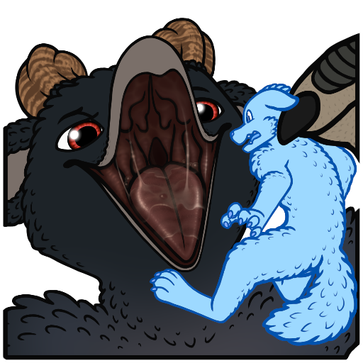 anthro avian bird bleuraven bodily_fluids canid canine canis colored digital_drawing_(artwork) digital_media_(artwork) drawing drooling duo griffinphillis invalid_tag macro male mammal micro mouth_shot open_mouth saliva slobber sticker talas teasing tongue vore voreday wolf