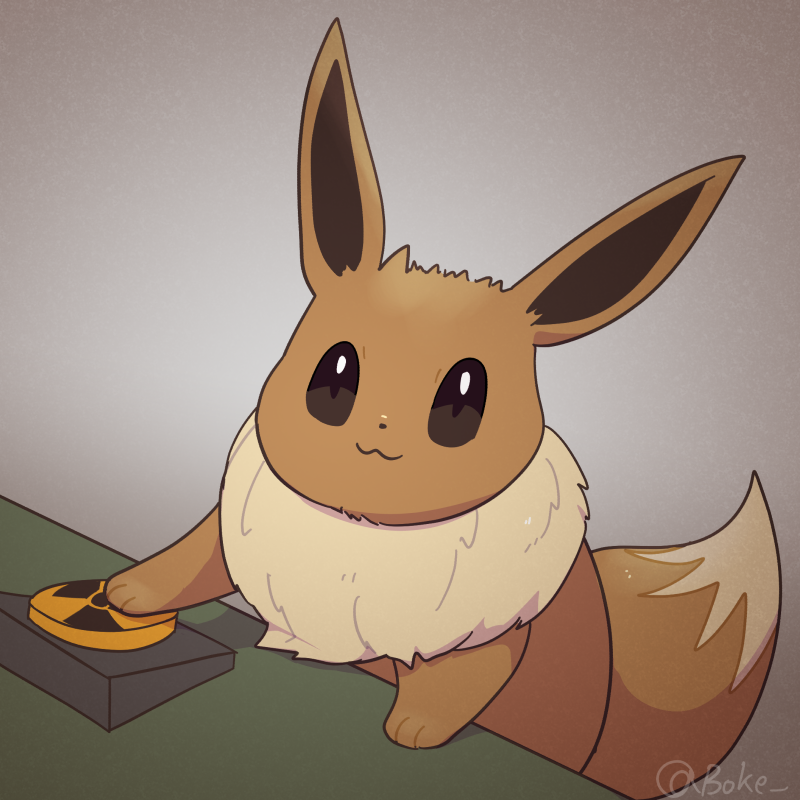 1:1 2022 ambiguous_gender beady_eyes boke_(artist) brown_body brown_eyes brown_fur button_(disambiguation) chest_tuft digital_drawing_(artwork) digital_media_(artwork) eevee feral fur meme nintendo nuclear pok&eacute;mon pok&eacute;mon_(species) radiation_symbol signature simple_background smile solo symbol tan_body tan_fur tuft video_games