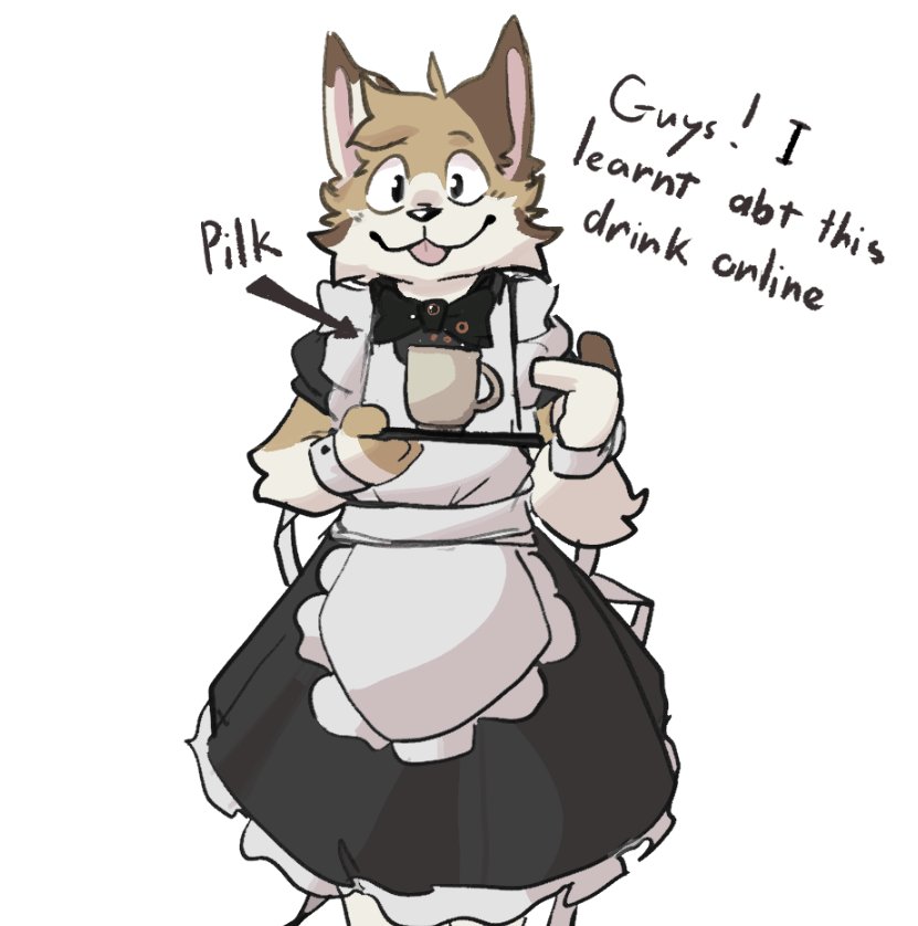 2022 anthro apron beverage blep bow_tie clothed clothing container crossgender cup dialogue directional_arrow domestic_cat dress english_text felid feline felis front_view fur gesture girly holding_object looking_at_viewer maid_uniform male mammal meme offering_to_viewer pilk plate pointing pop2hotzz simple_background smile solo standing talking_to_viewer tea_cup text tongue tongue_out tuft uniform white_background