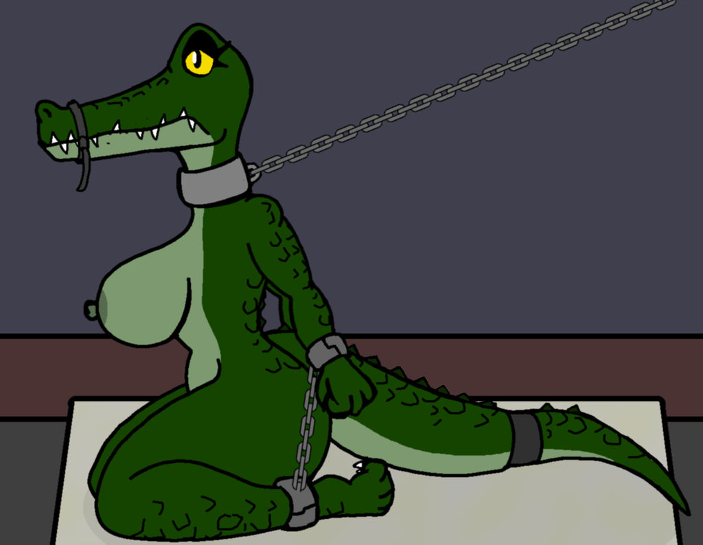 bdsm bondage bound chain chain_leash crocodilian female leash nidrog reptile scalie solo